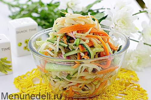 Рецепт салата с редькой и огурцом | Меню недели